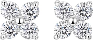 ICEVIA Moissanite 四叶草耳环 防金属过敏 女士 四叶草 花朵 耳钉 双耳 医用不锈钢, 不锈钢, Morsa Night
