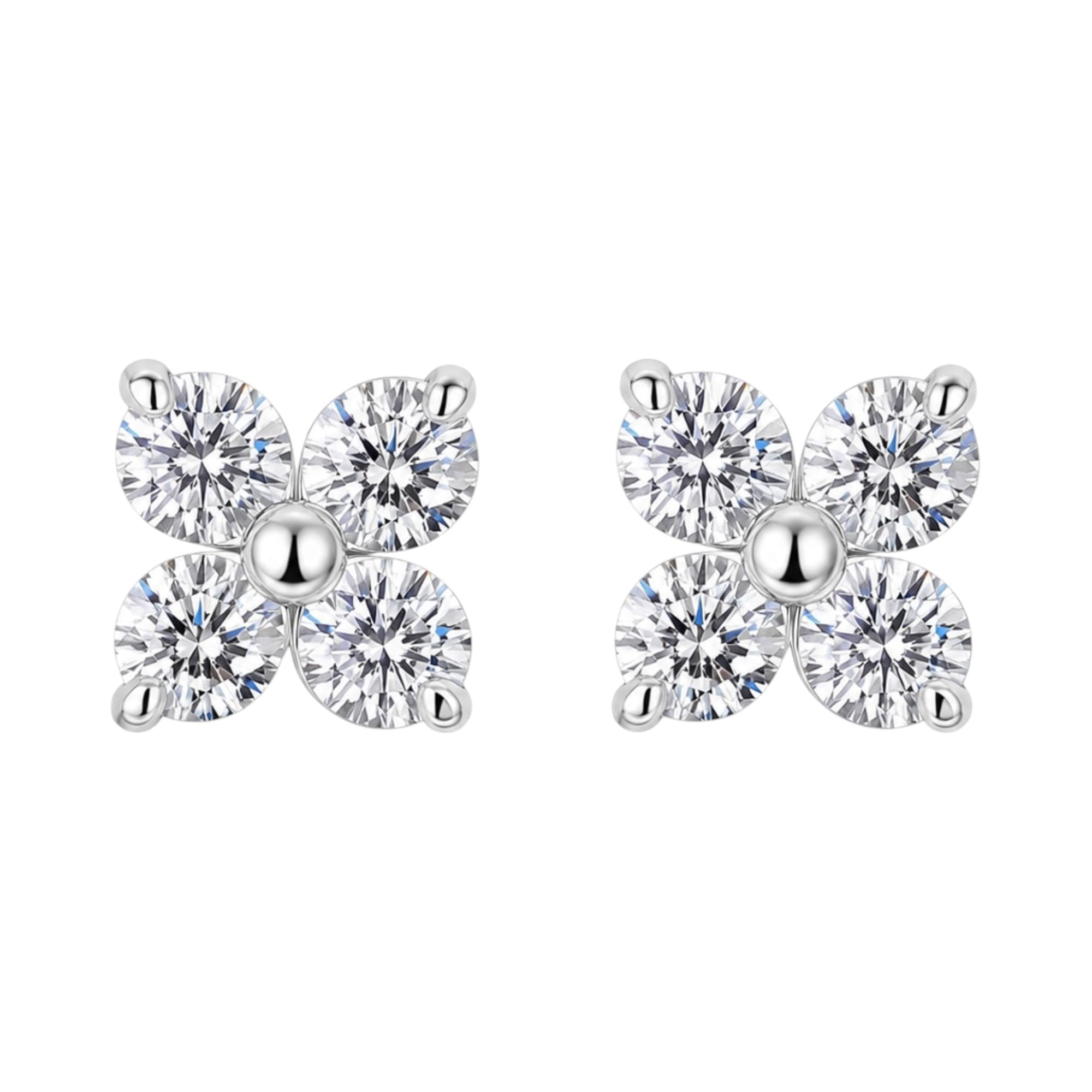 ICEVIA モアサナイト クローバーピアス 金属アレルギー対応 レディース 四つ葉 フラワー スタッドピアス 両耳 サージカルステンレス シルバー | 四つ葉, クローバー, フラワー, 花モチーフ, 幸運, 小ぶり, 華奢, 上品, 繊細, 透明感, 虹色の輝き, ワンポイント, 普段使い, 通勤, オフィス, カジュアル, デート, 食事会, 結婚式, パーティー, フォーマル