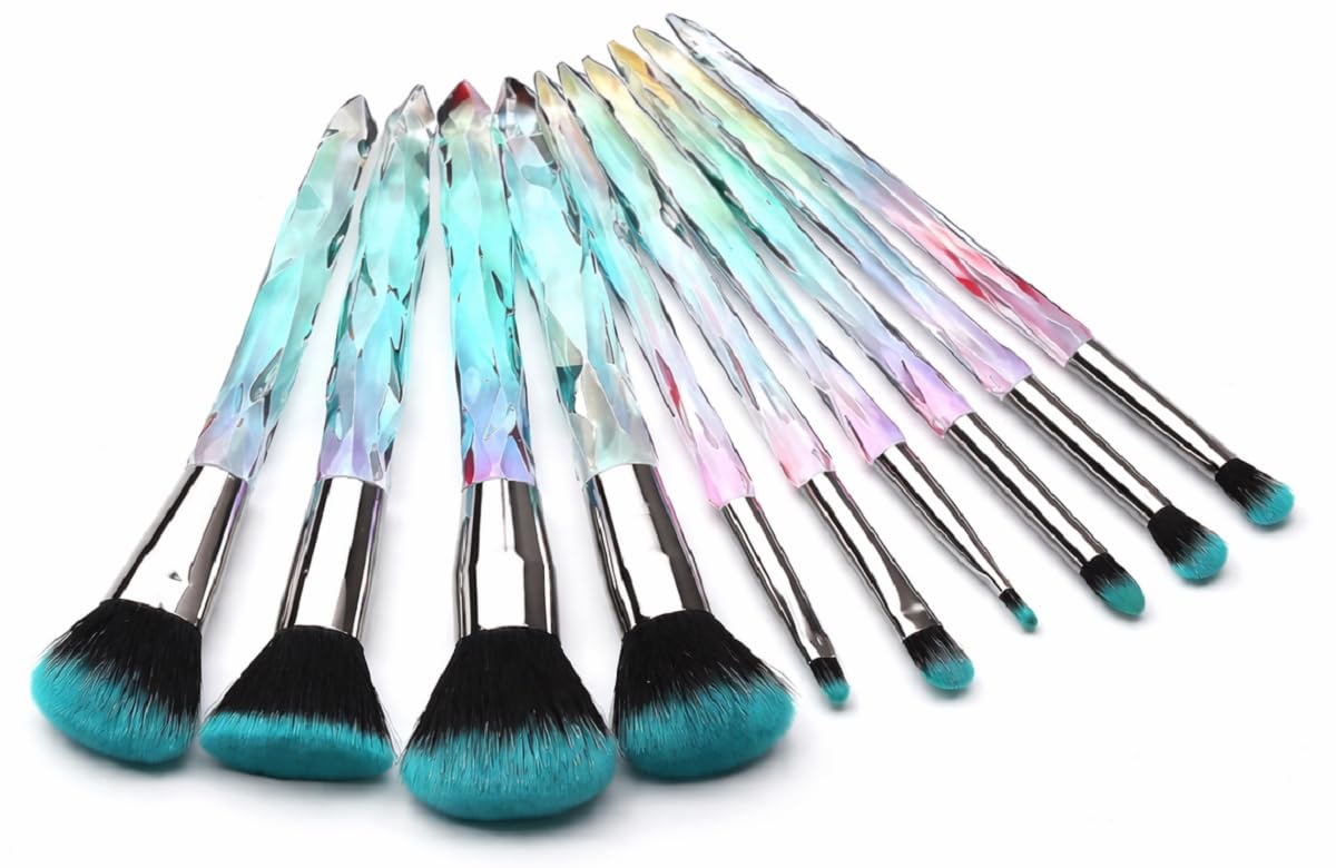 Professional Makeup Brush Set of 10 | Premium Soft Synthetic Bristles | Foundation Blush Eyeshadow Contour Brush Kit | Crystal Handle Makeup Brushes for Women & Girls-image-46