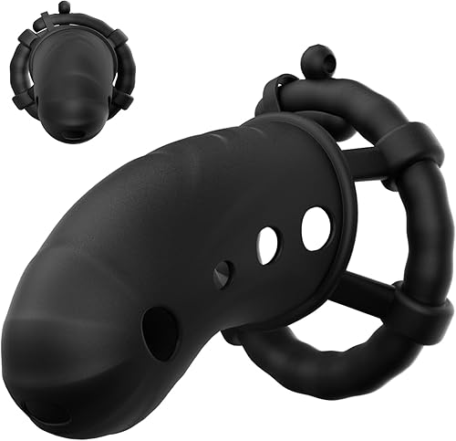 Jaula de castidad masculina para polla negro, jaula de castidad grande de silicona con anillos ajustables de 3 tamaños para hombre, equipo de