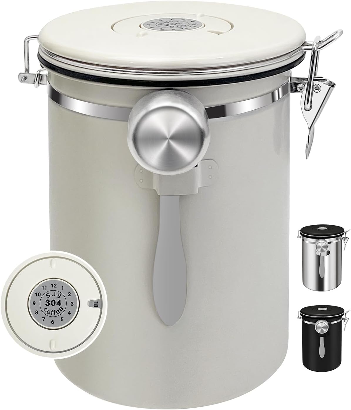 2.8L Airtight Vacuum Coffee Canister, Stainless Steel Storage Container for Coffee Beans and Grounds with Scoop.Suitable for coffee powder, coffee beans, rice, tea leaves, sugar, flour, and grains