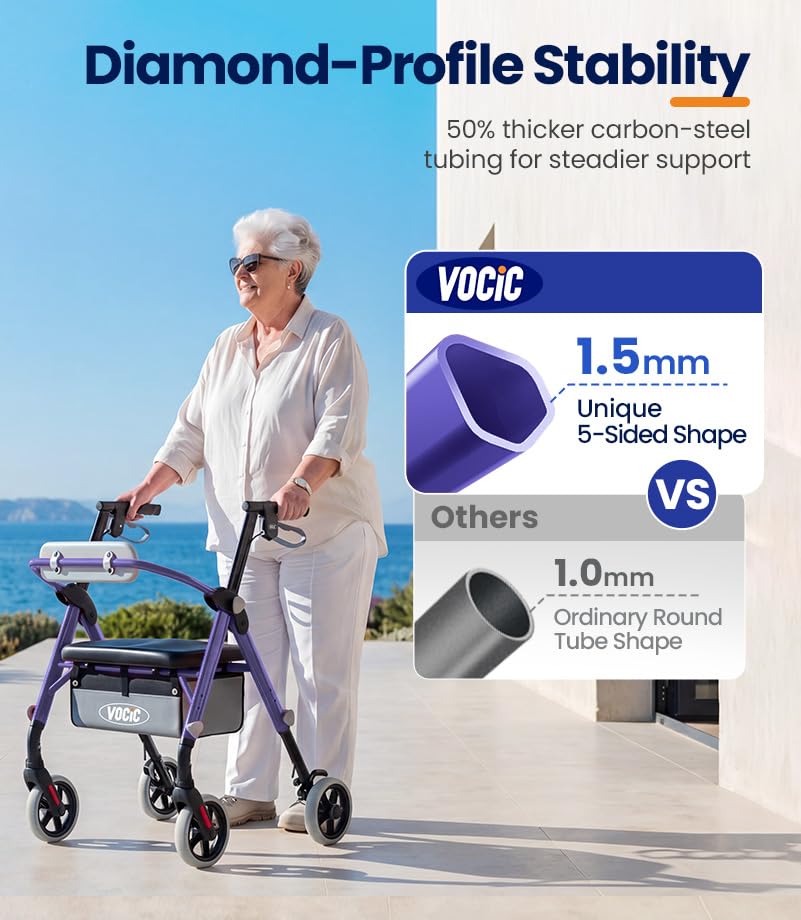 Image of VOCIC Z11 Rollator Walkers for Seniors with Seat, 500 LBS Load, Ultra Wide