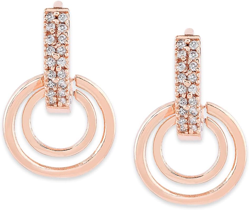 ZAVERI PEARLS Brass Base Metal Cubic Zirconia Contemporary Rings Drop Brass Bali Earring For Women (Zpfk9472, Rose Gold)