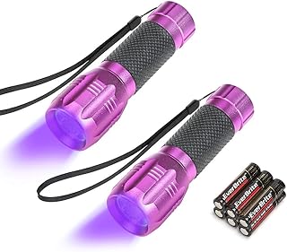 EverBrite Black Light, UV Blacklight Flashlights 2-Pack, 12 LEDs 395nm, 3 Free AAA Batteries, for Pets Urine and Stains Detector 6 Batteries Included Purple
