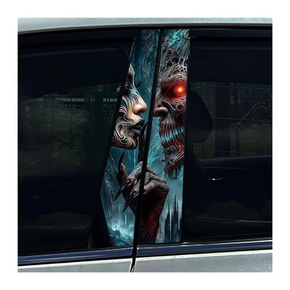 Body Parts 2pcs Skeleton Couple Skull Car B-Pillar Stickers Car Center Column Waterproof Decals(D)