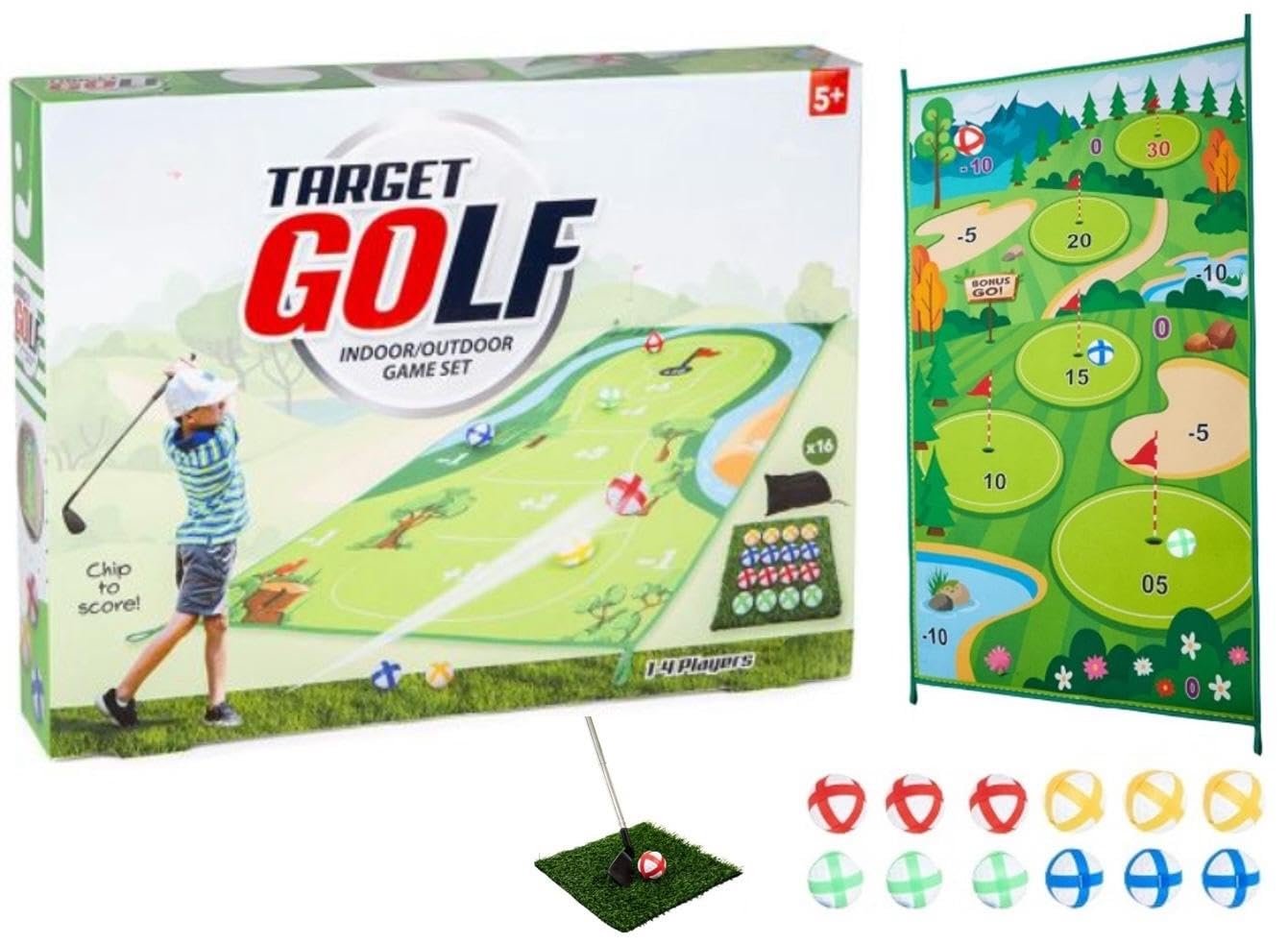 Golf Set for Kids & Adults  Premium Chipping Golf & Dart Practice Mat Set  Fun Indoor & Outdoor Garden Family Game  Includes Golf Club, Sticky Balls & Grass Patch  for Ages 5+ Gift Idee