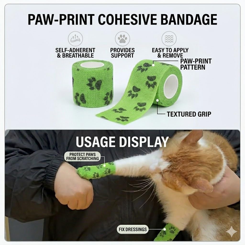 Cat Grooming Kit, 2-in-1 Transparent Muzzle Recovery Cone, Kitten Astronaut Helmet with Cohesive Bandage & Swaddle for Anti-Biting
