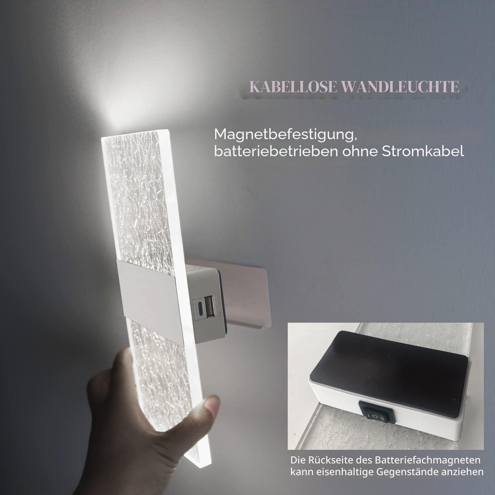 VOMI Akku Wandlampe Innen 2er Set mit Touch Dimmbar nud USB Aufladbare