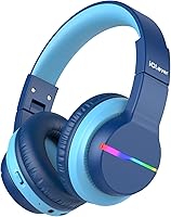 iClever BTH12 Kids Bluetooth Headphones: LED Lights, 74/85dB Safe Volume, 85H Playtime, BT 5.2, Over-Ear Wireless for iPad/Travel (Blue)