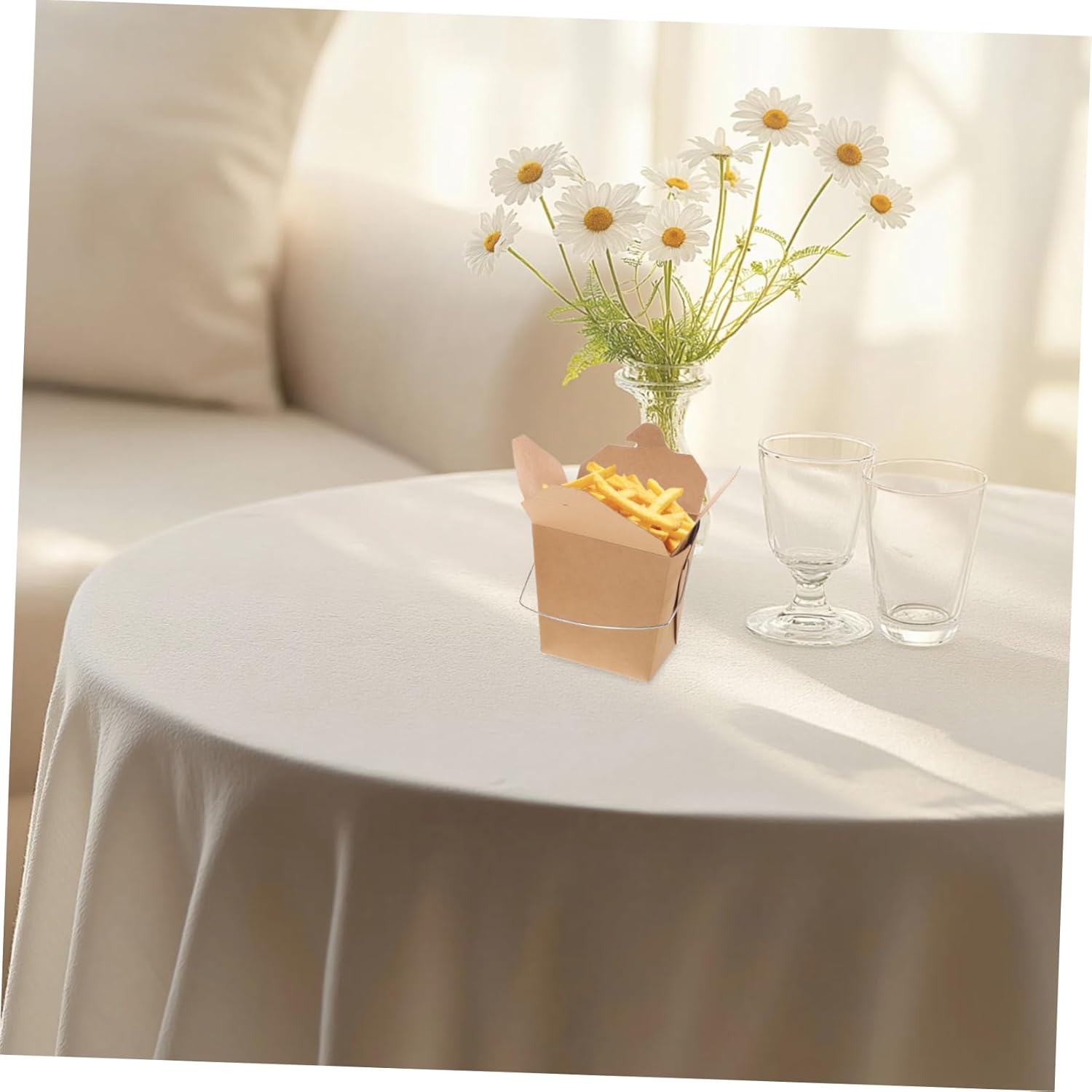 Alipis 50pcs Chinese Takeout Food Containers Wire Handle Sturdy Paper Pails for Hot Cold Meals for Travel Camping and Meal Packaging