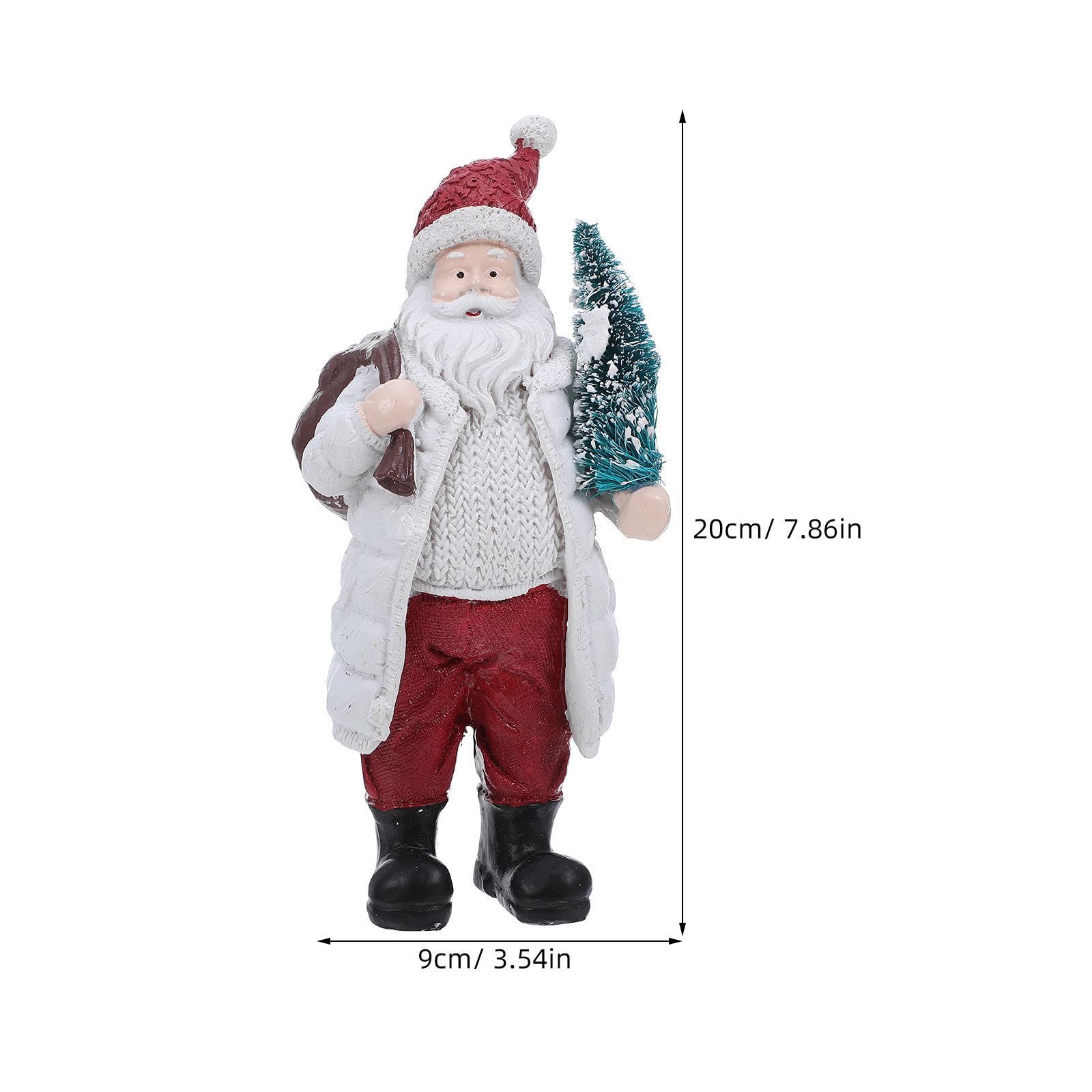 FRCOLOR 2 Piezas Figura de Papá Noel de Resina, 19cm, con Árbol y Bolsa