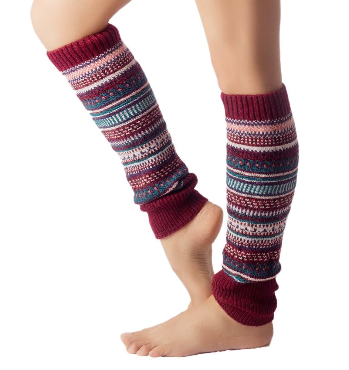 alexvyan Red Multicolor Stripe Long Warm Woolen Thigh High Knee High Leg Warmer Winter Fashion Knitted Warm Boot Thigh High Socks Boot Cuffs for Women Girls-picture-25