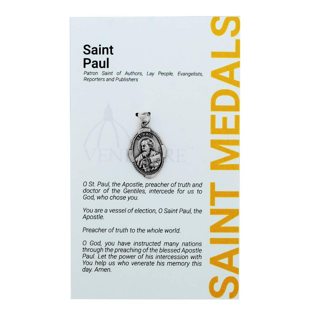 Venerare1" Saint Paul Medal with Prayer Card | Durable and Detailed Charm | Pendant Medal Carded with Prayer | Christian Jewelry