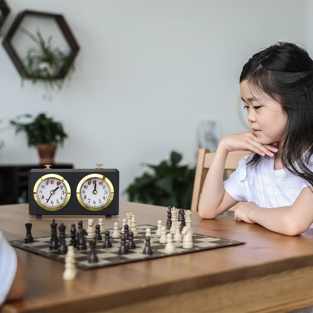 Horloge d'échecs analogique avec grands cadrans faciles à lire, analogique pour jeux d'échecs internationaux (noir)