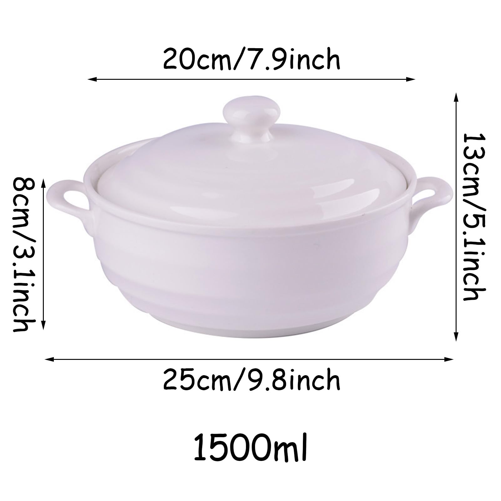 ceramiczny garnek do duszenia, Małe miedziane rondle, waza do zupy, biała porcelana, zestaw z pokrywką i chochlą, okrągły(White)
