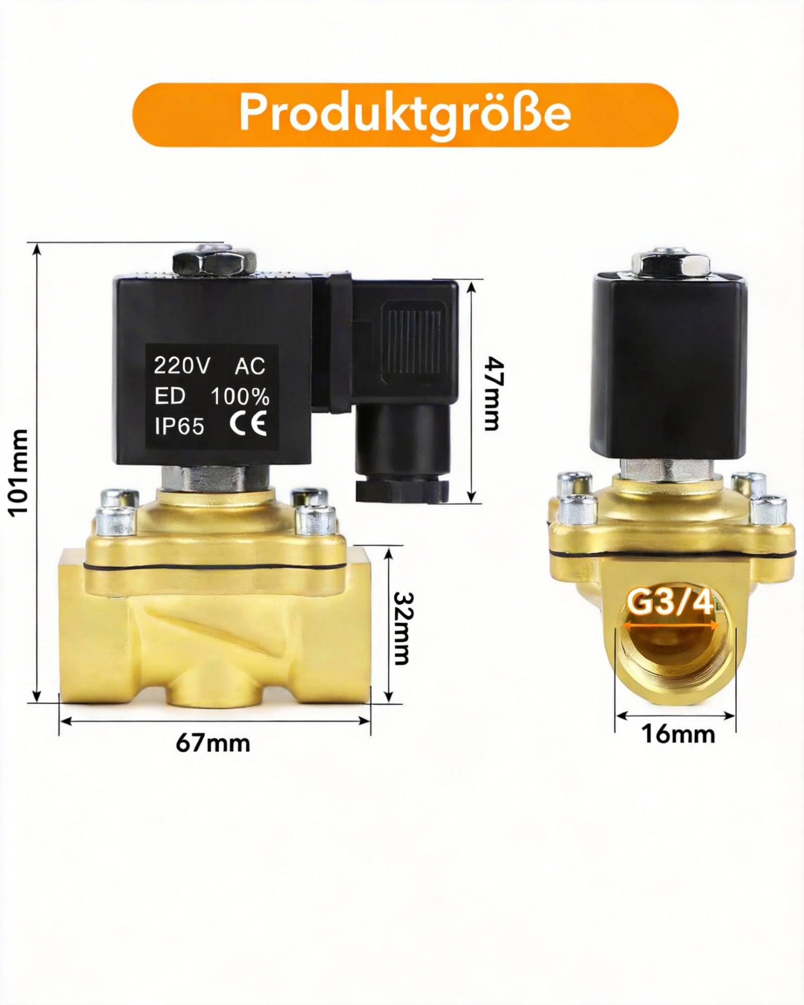 Elettrovalvola a solenoide elettrica in ottone 220 V AC: 3/4" valvola elettromagnetica valvola di distribuzione dell'acqua ottone solenoide valve per acqua aria olio