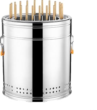 Outdoor Portable Stainless Steel Barrel Grill, Heavy-Duty Round Charcoal BBQ Stove,360 Smokeless Outdoor Barbecue Grill,with Sturdy Handle, for Meat Seafood GrillingSingle,Small