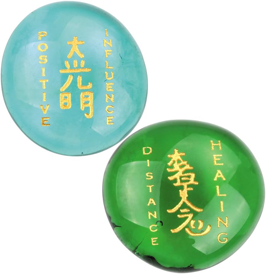 Reiki ChoKu Rei Balance Harmony Healing Rebirth Protection Energy Inspirational Amulets Glass Stones Set