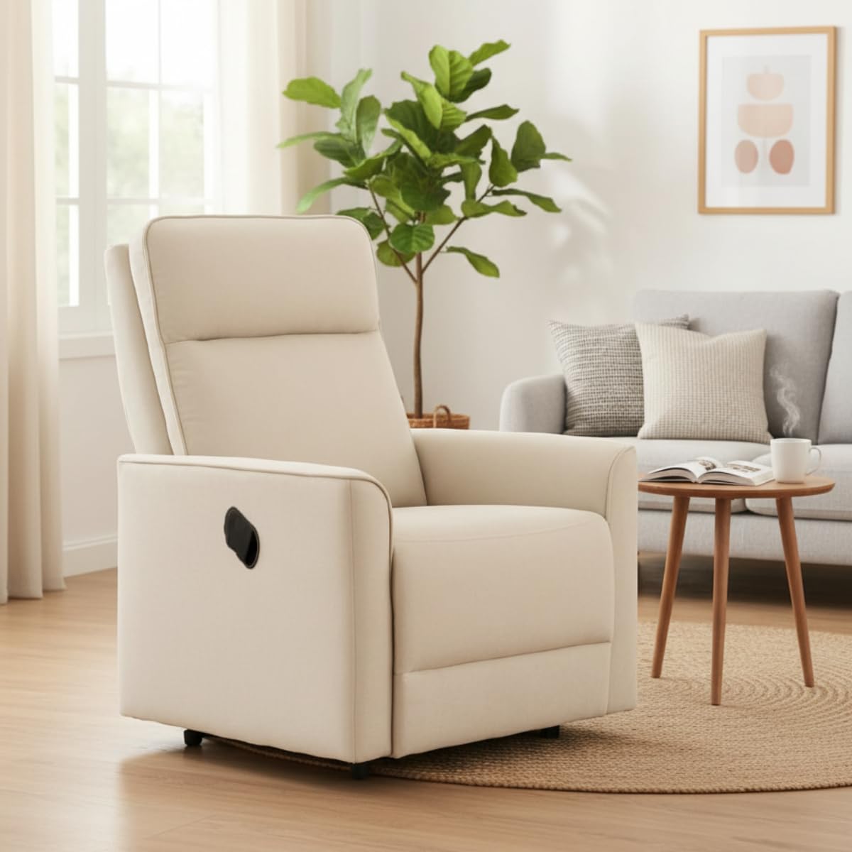 Cribel Poltrona Relax Manuale Carlotta in Tessuto Corda con Levetta Laterale | Schienale Reclinabile e Poggiapiedi Estensibile | Comfort e Design Moderno
