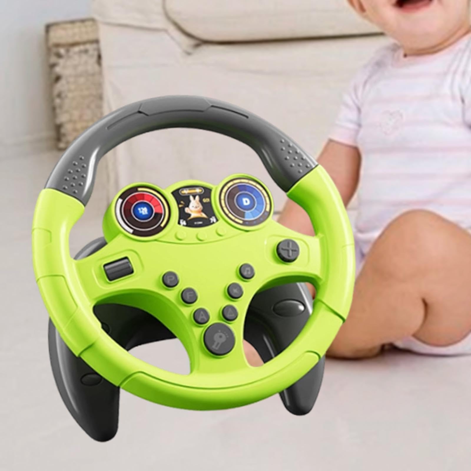 Volante Giocattolo di Simulazione, Volante Musicale per Bambini, Gioco di Ruolo con Suoni Elettrici, Ventosa E Cinturino, Adatto per Viaggi E Momenti, Grande Base Verde, Taglia unica bambino