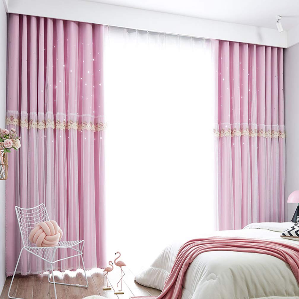 Cortina Opaca con Estrellas Rosas, Cortinas con Ojales Suaves, Cortinas con Ojales aislantes térmicos sólidos, Cortinas para Tratamiento de Ventanas, Cortinas para niños, para niña