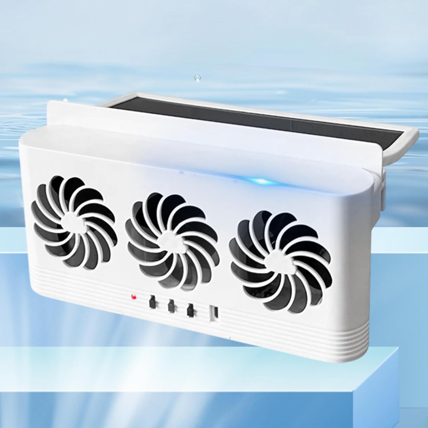 Car Solar Powered Window Exhaust Fan Vehicle Ventilation Fans Car Radiator Cooling Fan Cars Window Vent with Three Air Outlets (White)