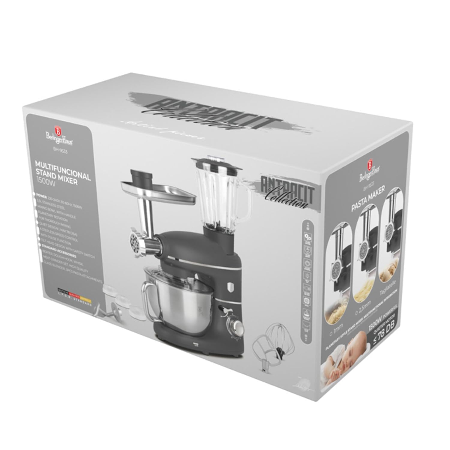 Impastatrice multifunzione 1500 W Berlinger Haus grigio