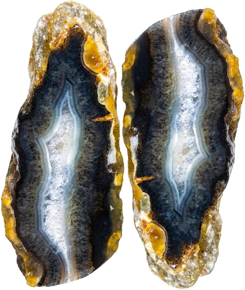 Polished Banded Agate Pair: Natural Geode Slice, Grounding Crystal