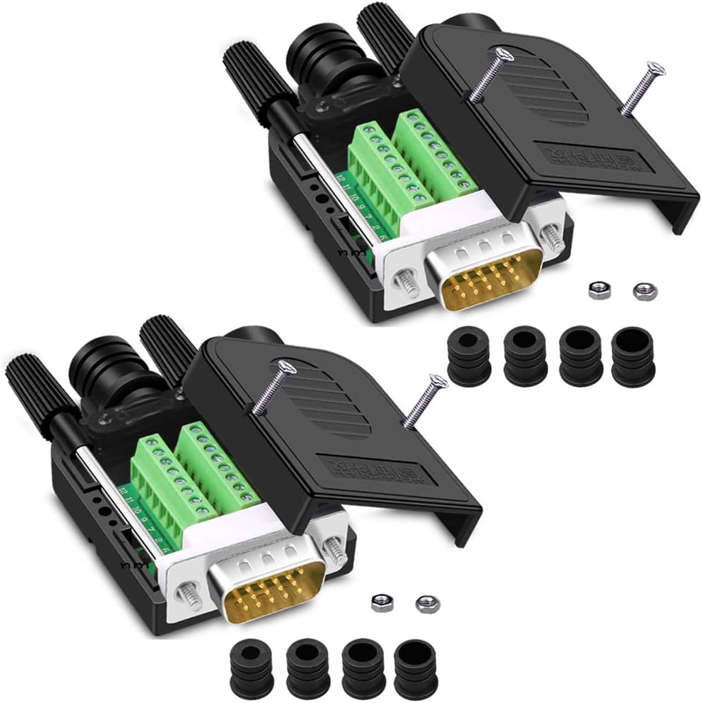 2PCS Male VGA Solderless Quick Connector 16mm Thinner 3+9 DB15 3Row Serial Plug to 15-pin Port Terminal Male Adapter Breakout Board Compatible with VGA 3+7/3+6/3+6/3+4/3+2