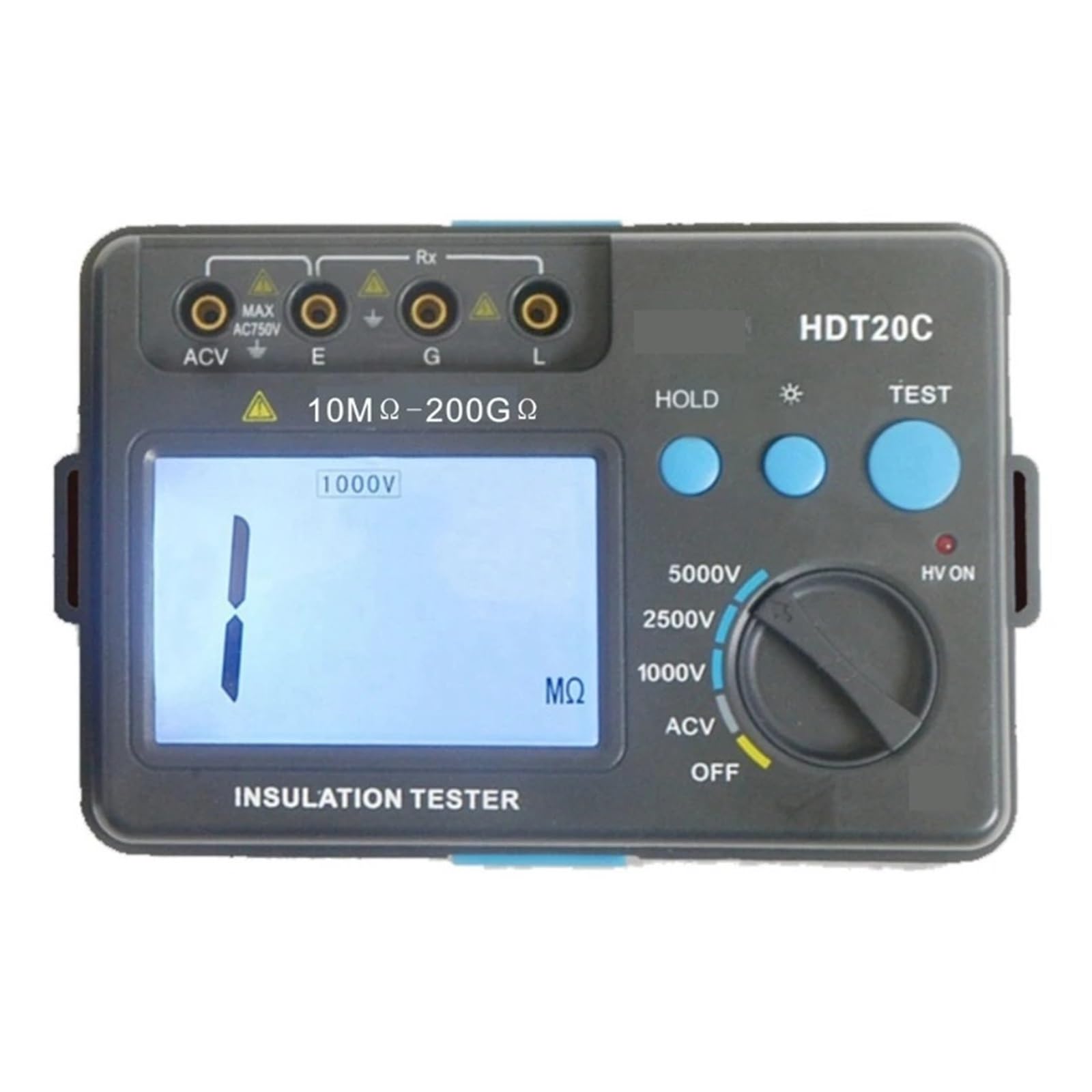 Widerstandsmessgerät, HDT20A Digitaler Isolationswiderstandstester, 1000-V-Megohmmeter, LCD-Megaohmmeter(HDT20A250V 500V 1000)