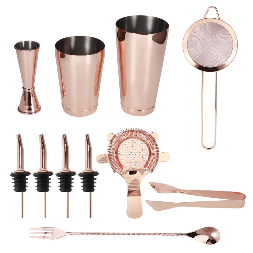 Juego De Coctelera De 11 Piezas, Juego De Coctelera, Juego De Herramientas De Coctelera Profesional De Acero Inoxidable Multifunción Juego Completo De Herramientas(Rose Gold)