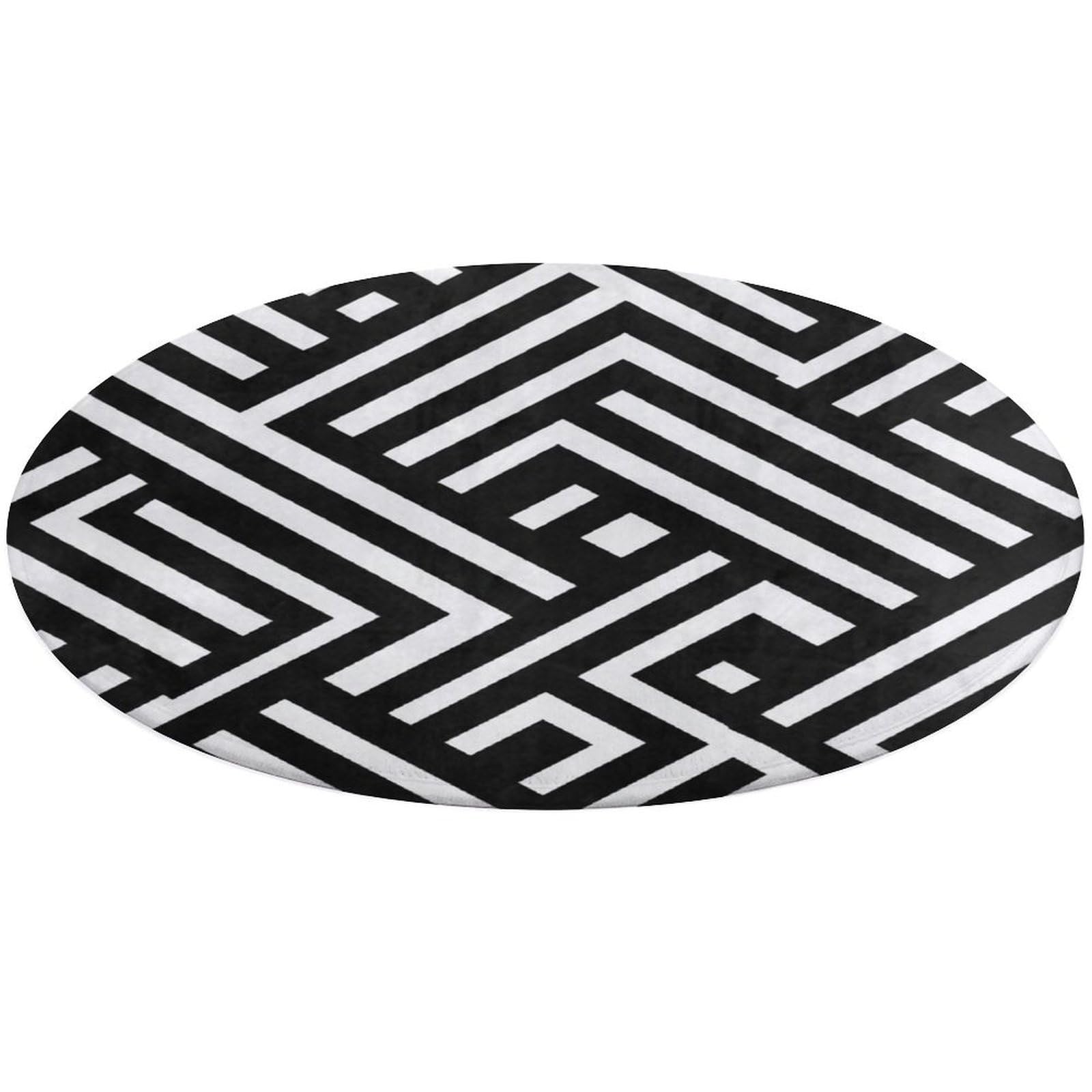 Tapis rond moderne géométrique noir et blanc 90 cm antidérapant pour salon et bureau