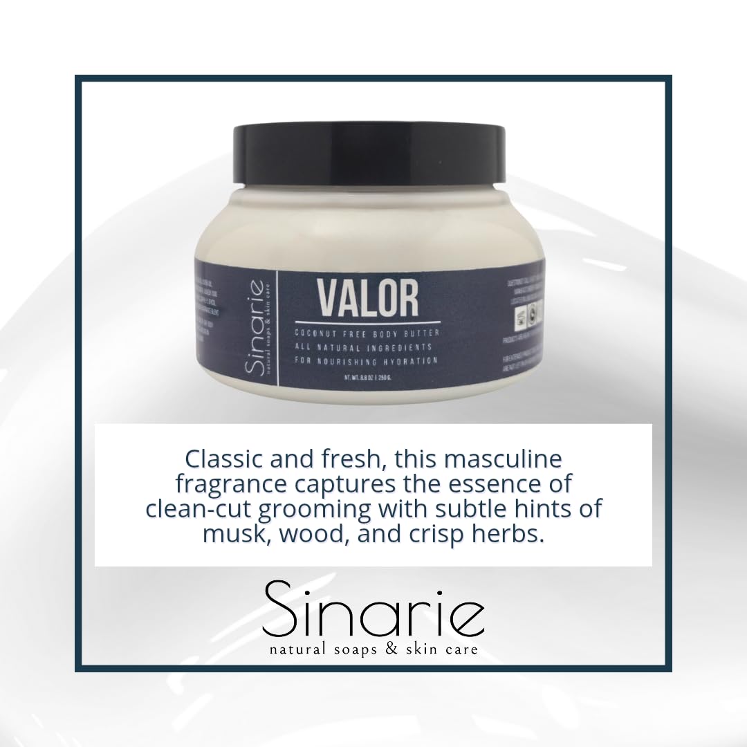 Sinarie Coconut-Free Body Butter – Ultra-Nourishing Moisturizer with Mango Butter, Avocado Oil & Jojoba Oil – Hydrating & Non-Greasy Lotion for Sensitive Skin (4 oz., Valor)