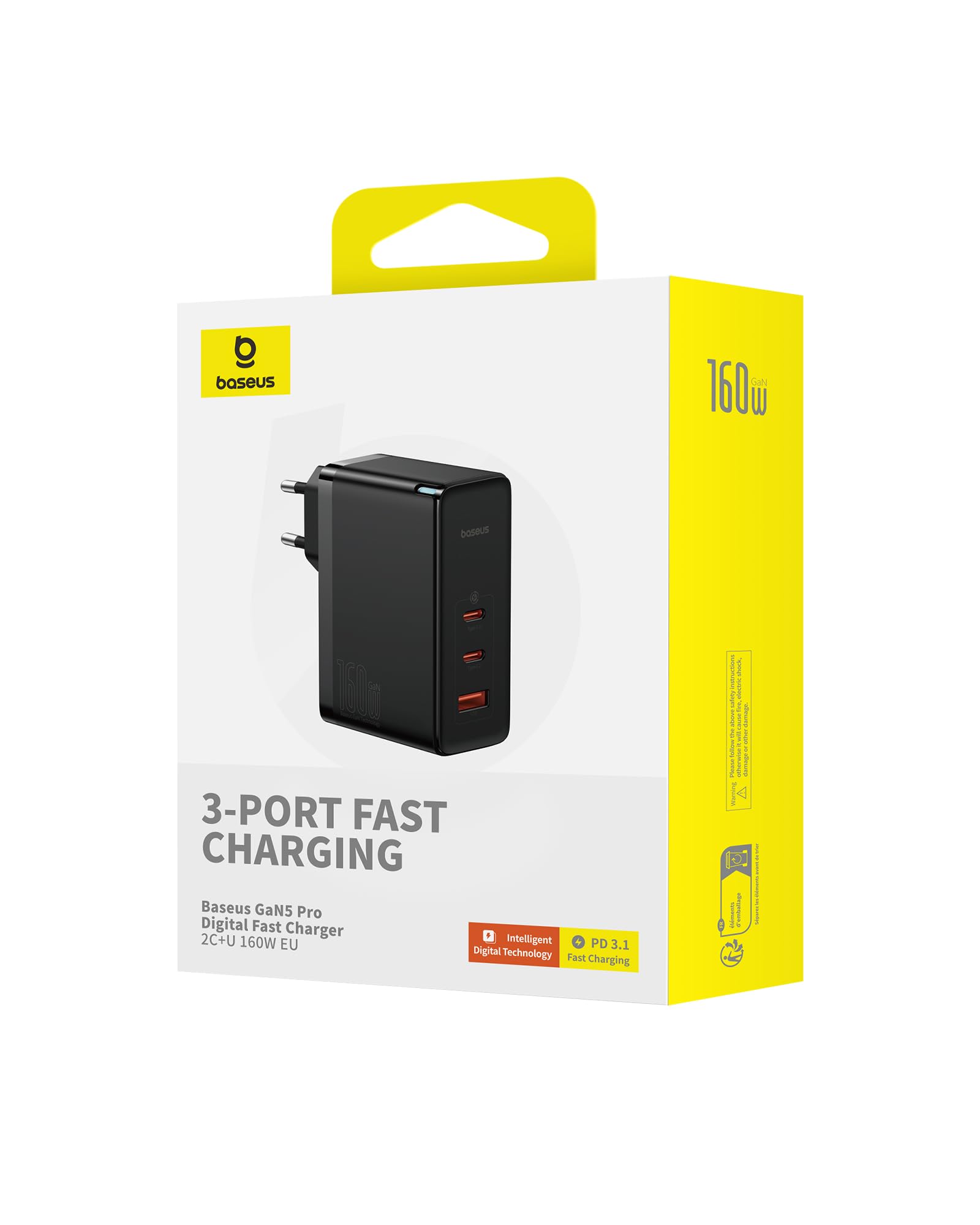 Baseus Cargador USB C Rápido 160W 3 Puertos, Tipo C PD 3.1 PPS GAN Carga Rápida Compatible Con MacBook Pro/Air, Samsung Galaxy S24 Ultra, iPhone 15/14/13, iPad Pro/Air, Laptop