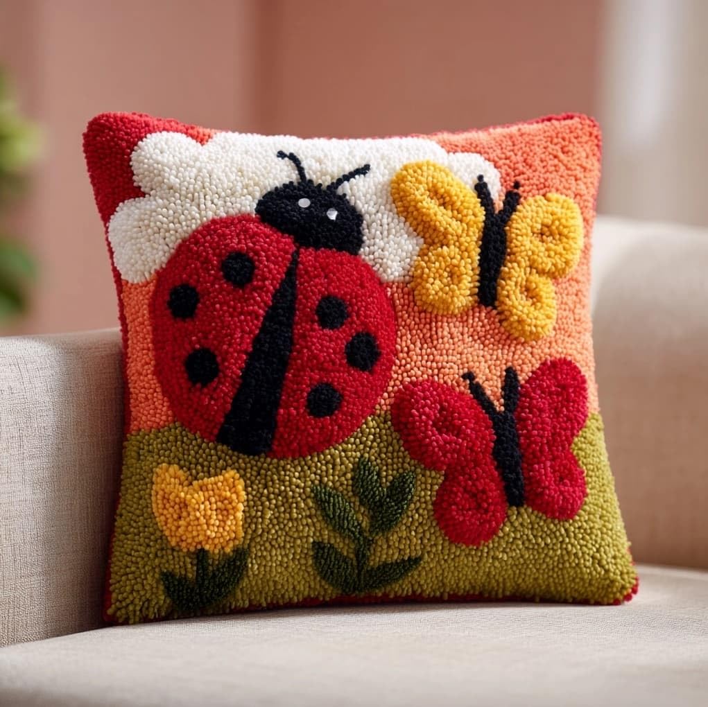 AxiangziK Latch Hook Cushion Kit 43x43cm,Ladybugs
