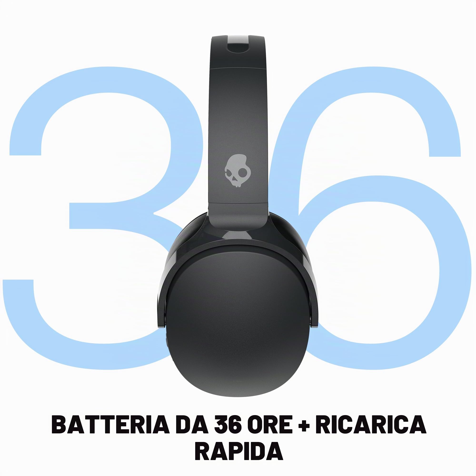 Skullcandy Hesh Evo Cuffie Wireless Over-Ear con Microfono, 36 Ore di Autonomia, Compatibili con iPhone, Android e Dispositivi Bluetooth - Nero