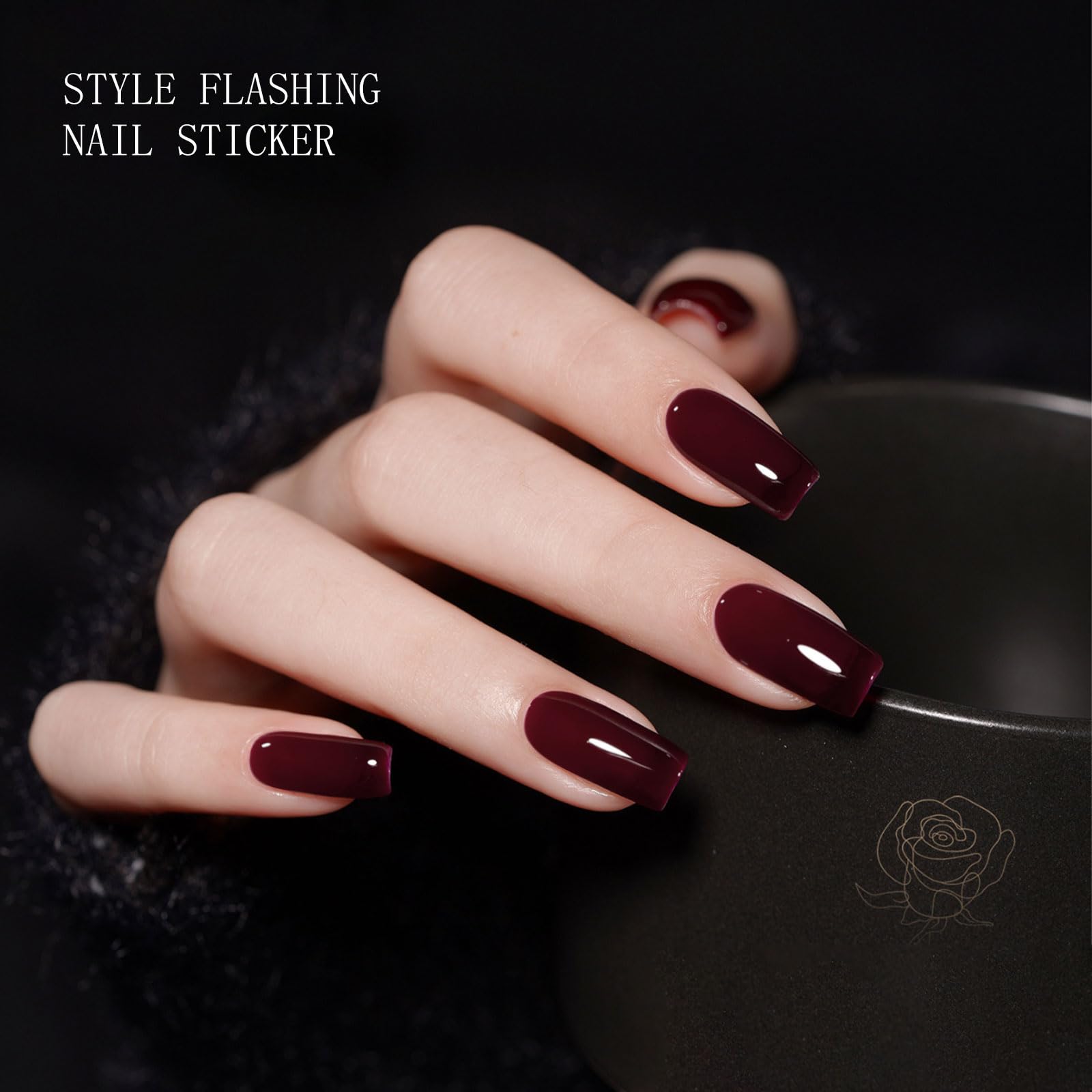 JMEOWIO Gel Nail Stickers Wine Red Semi Cured Gel Nail Strips Wraps UV/LED Nails Art Design Decoration Accessories - Image 3