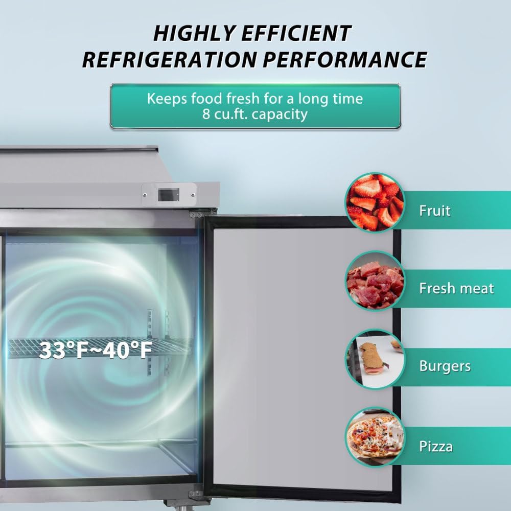 Lispin Commercial Sandwich Prep Table Refrigerator - Stainless Steel 3-Door Salad Prep, Auto Defrost, Digital Temperature Control for Restaurants, Convenience Stores, etc (29" Single Door)