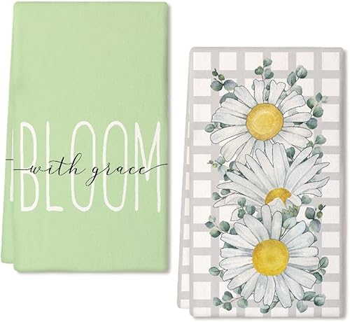 Toallas de cocina de primavera para decoración del hogar, paños de cocina a cuadros de búfalo de 18 x 26 pulgadas, ultra absorbentes, paño de secado