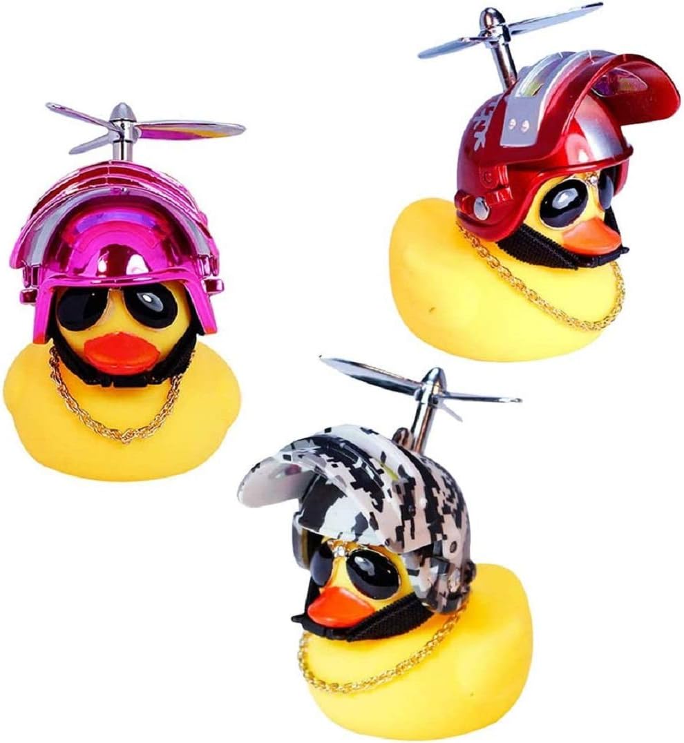Rubber Duck Cute Yellow Wind-Breaking Duck with Propeller Helmet,Car Ornaments Car Dashboard Decorations for Adults, Kids(Pink)