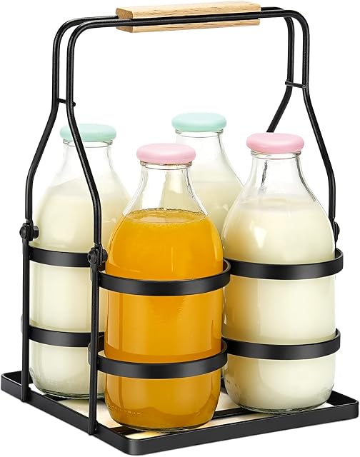 Aaron tool Milk Bottle Holder Doorstep Powder Coated Metal 4 Milk Bottles Caddy Crate Beer Carrier