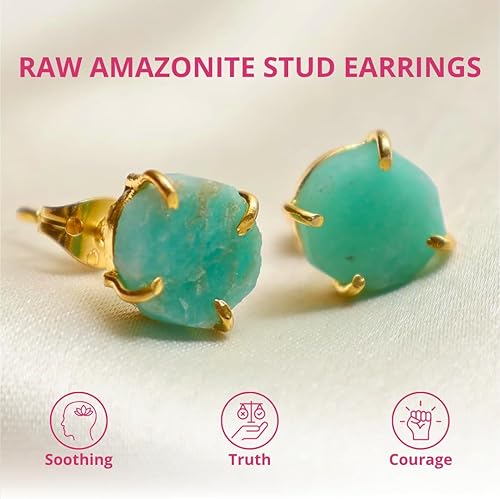 Miniatura 65 de Gempires Natural Raw Prong Setting Stud Earrings, 8-10 mm Crystals Earring, Handmade Jewelry, Gift for Her