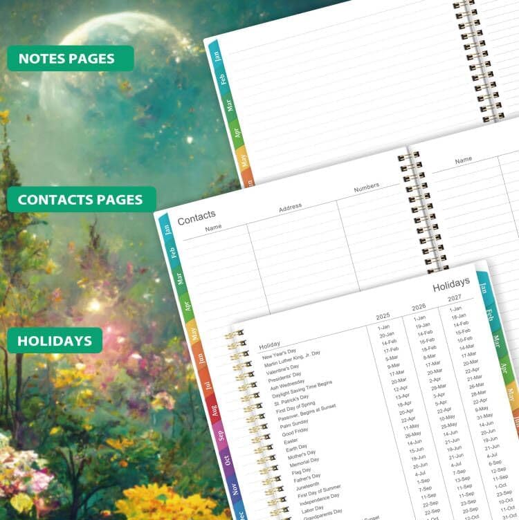 Planner 2025-2025 Planner, 9" x 11", Jul.2025 - Jun.2026, Weekly and Monthly with Colorful Tabs, Strong Twin-wire, Back Pocket - Dreaming Moon - Image 3
