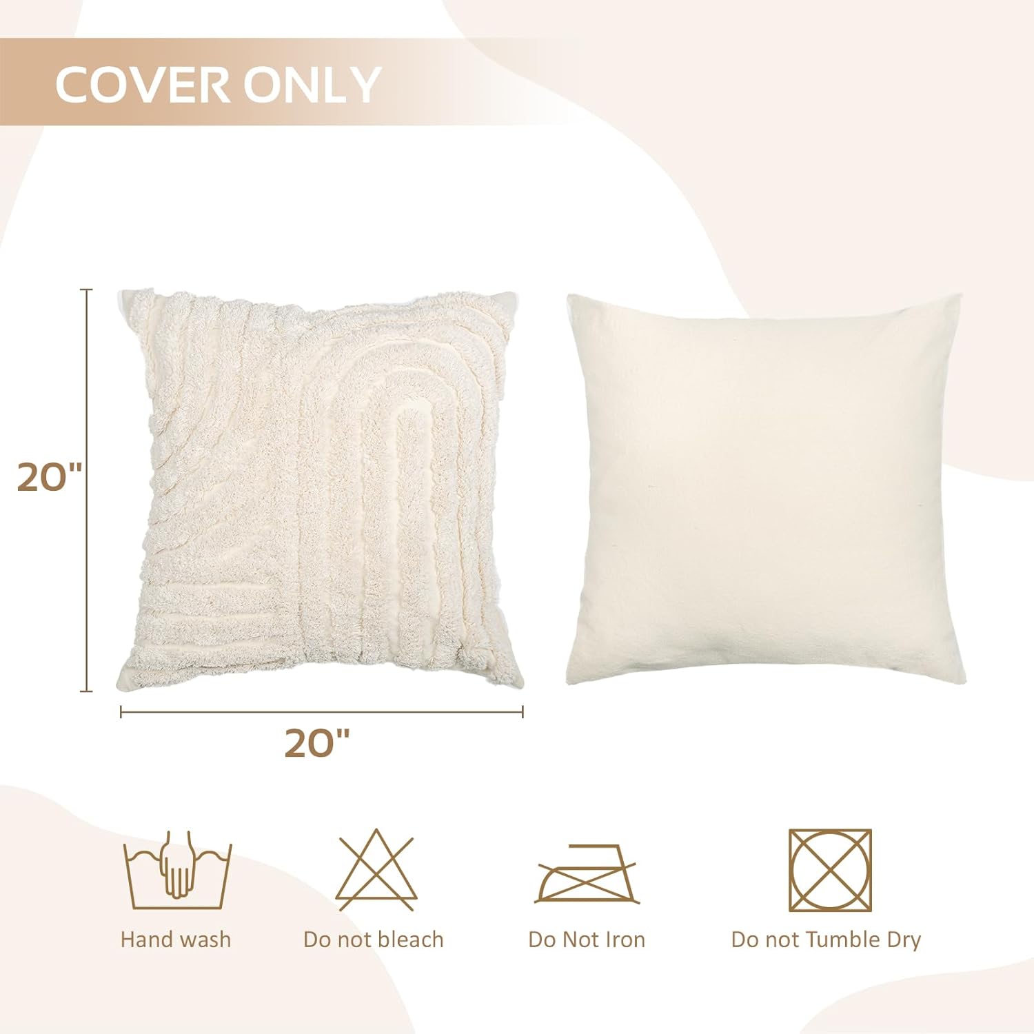 AELS Boho Decorative Textured Throw Pillow Covers 20x20, Set of 2, Modern Abstract Mid Century Rainbow Tufted Pillow Case, Farmhouse Rustic Neutral Woven Cushion Case for Bed Couch Sofa, Creamy White