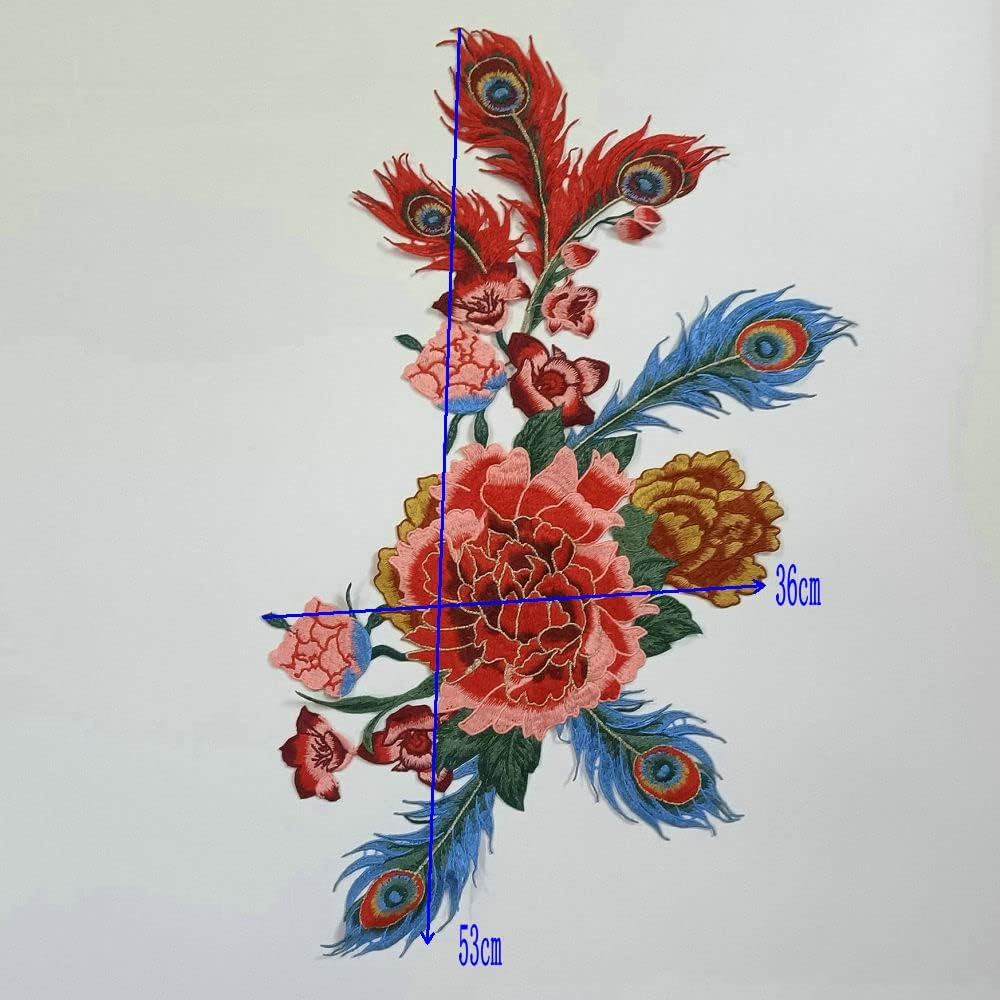 1pcs Red Beautiful Large Peony Flowers Embroidered Sewing Applique Patches