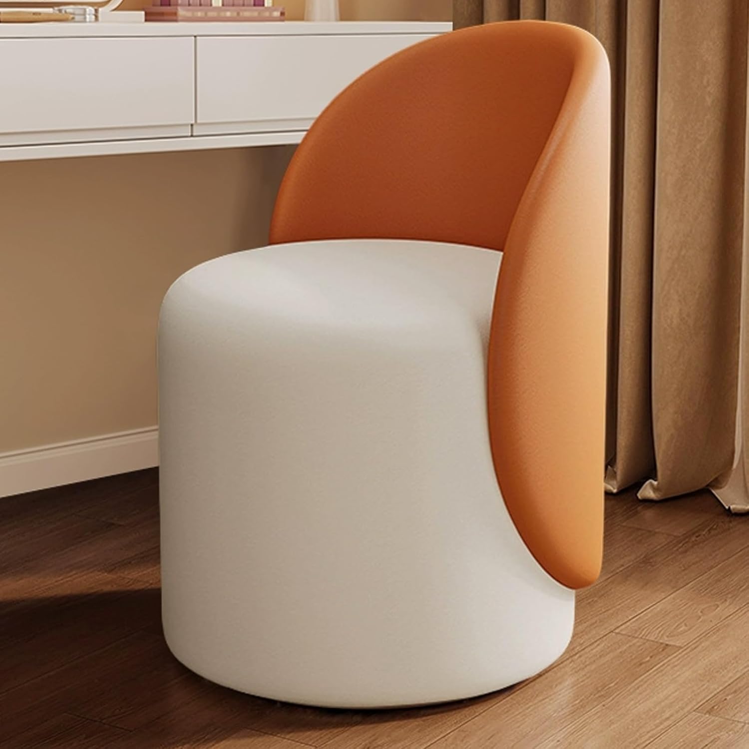 360° Swivel Upholstered Barrel Dining Chairs, Modern Padded Dining Chairs with Round Barrel Back Vanity Chair for Dining/Living Room(E Rotating Style)