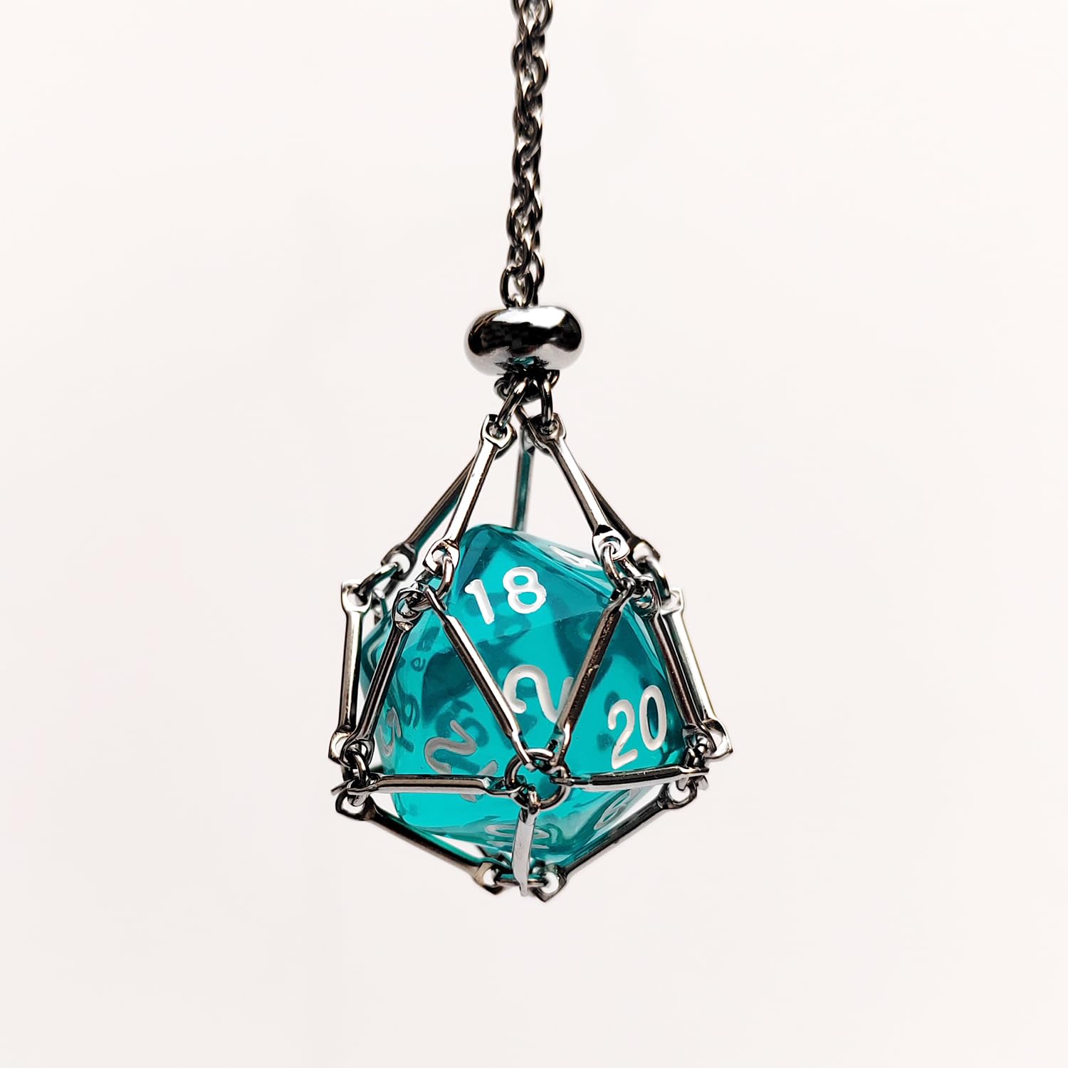 Rollooo Interchangeable D20 Dice Holder Necklace - Stainless Steel Empty Cage - DND Gift