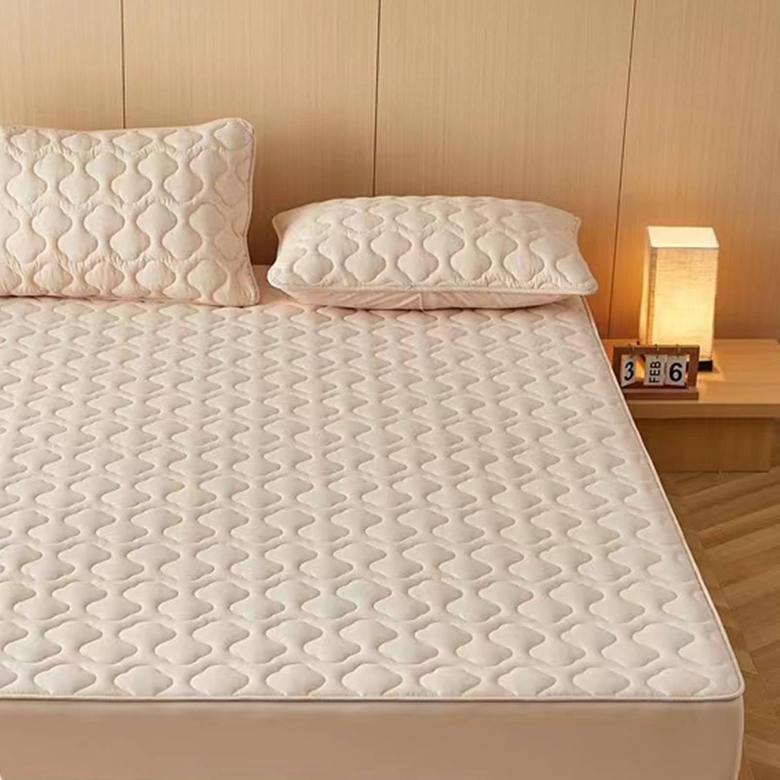 KnSam Prześcieradło z gumką 150 x 200 cm, nadaje się do prania, z 2 poszewkami na poduszki, jednokolorowe z geometrycznym wzorem, prześcieradło z gumowym wzorem, bawełna, 3-częściowy, tekstylia