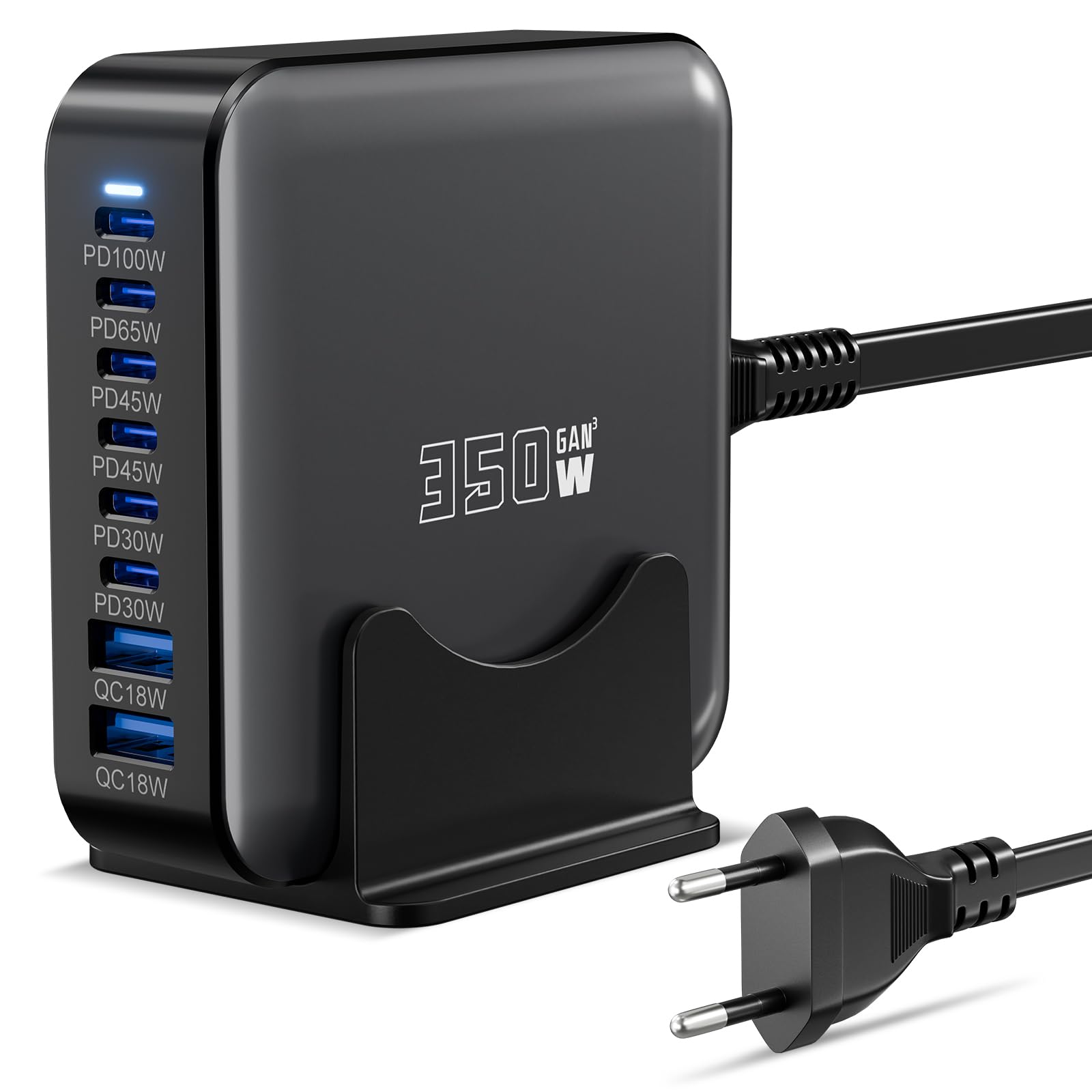 350W USB C Ladegerät, PD 100 W + 65 W Schnellladegerät 8 Port Ladestation GaN-III Charger, Netzteile Kompatibel mit MacBook Pro/Air, Dell XPS, iPhone 15/16/14/Pro, Samsung, Xiaomi, iPads, Steam Deck