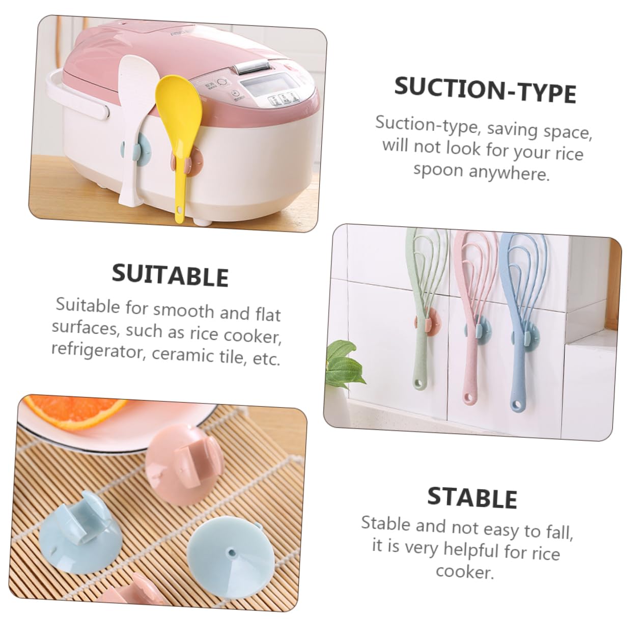 Cabilock 4pcs Rice Spoon Suction Holder Non-stick Spoon Stand for Tiger Rice Cooker Easy Install Remove
